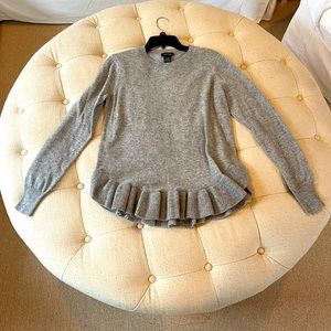 Sara Campbell gray cashmere/wool crewneck sweater with ruffle at bottom trim